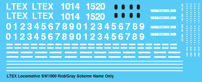 HO Scale - LTEX SW1500 Locomotive Name Only Decals