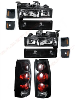 Combo Black Headlights + Smoke Taillights for 1994-1999 Chevrolet C/K Full Size 