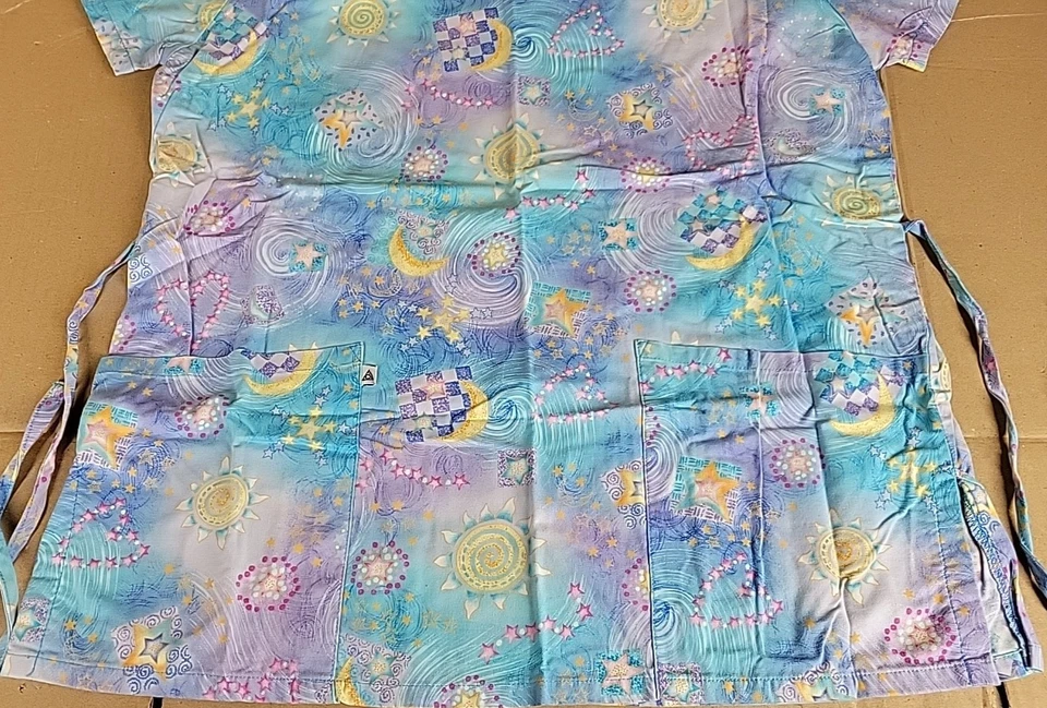 Sun Moon & Stars Simply Basic Medium Scrub Top turquoise ocean blue & lavender - Image 4 of 4