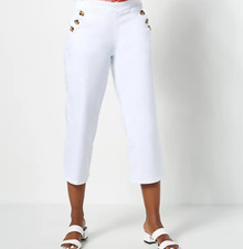 Belle by Kim Gravel Petite TripleLuxe Twill Wide Leg Cropped White 24P A501206