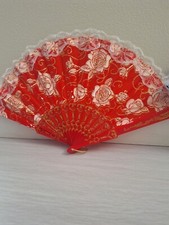 Folding Hand Fan Red/Lace-Plastic Red New Hand Fan