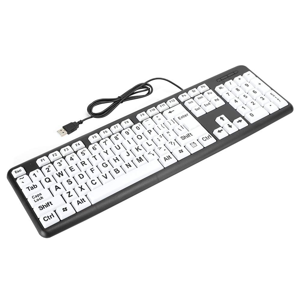 Large Print USB Wired Keyboard Black White High Contrast Low Vision Seniors