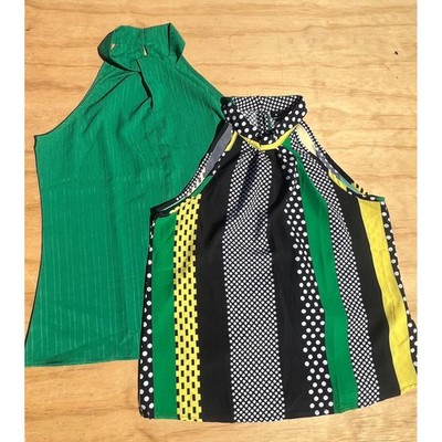 SHEIN Halter Top Bundle Green Textured & Geometric Polka Dot Stripe Medium 2pc