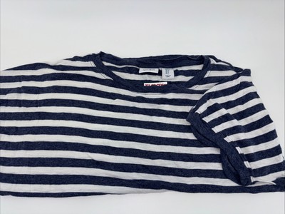 Antibes Blank Women s Blue White Stripe Top Blouse Shirt Cozy Size Small