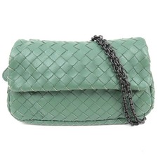 BOTTEGA VENETA Intrecciato Chain Shoulder Pouch Bag Leather Green Authentic