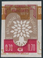 PARAGUAY 1960 Weltflüchtlingsjahr 0.70 G. hellgraulila/rotlila MEHRFACH-ABART **