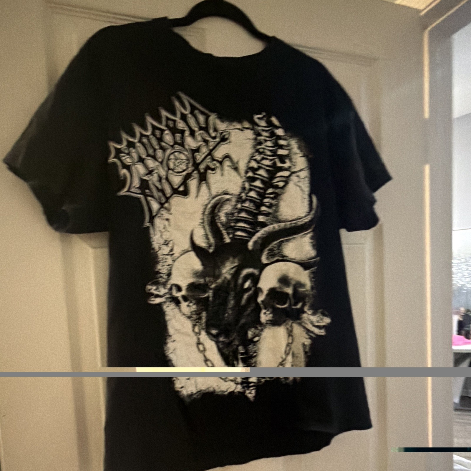 Men's Black Skull Graphic Print Crew Neck Short Sleeve T-Shirt Regular L