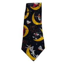 Looney Tunes Mania Tweety  Sylvester 100 Silk Halloween Celestial Moon Tie
