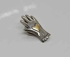 Hand With Glove & Heart Lapel Pin Silver & Gold Metal 1"
