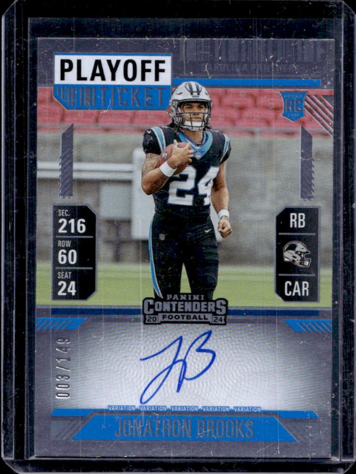 2024 Contenders Jonathon Brooks Rookie Ticket Variation Auto Playoff VAR #3/149