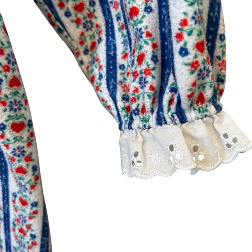 Lanz Of Salzburg Girl Flannel Nightgown Size 4T Blue White Hearts Long Sleeve - Picture 5 of 9