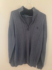 US Polo Assn. Mens Knit Sweater Grey 1/4 Zip Size L Longsleeve