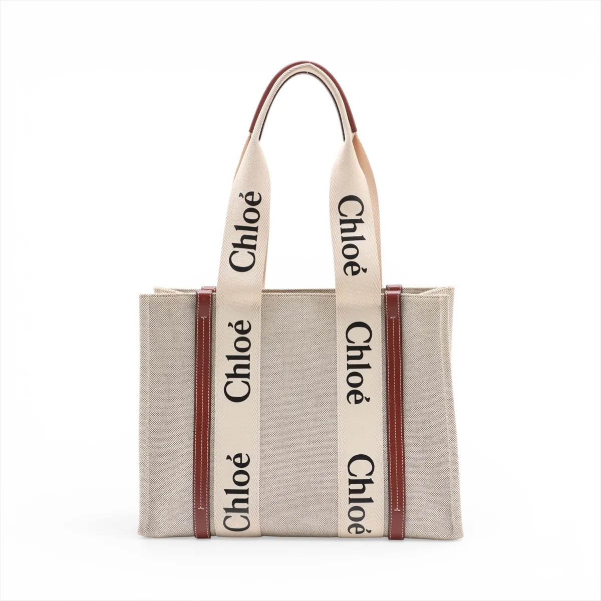 Chloe woody Medium Canvas & Leather Tote bag Beige