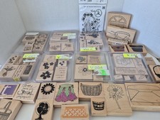 Large Rubber Stamps 65 Lot Wood Mounted Mixed Words Assorted Craft Bulk