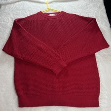 Bill Blass Sweater L Red Cable Knit Crew Neck Classic USA Dad Grandpa Vintage.