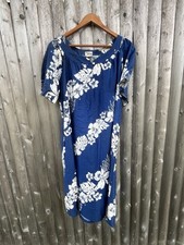 Tia Hawaiian Mumu Dress Hawaii Blue Floral 100 Cotton Large L Vintage House