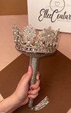 CLEOPATRA LUXURIOUS SWAROVSKI BRIDAL BOUQUET HOLDER FLOWER HOLDER SILVER TONE