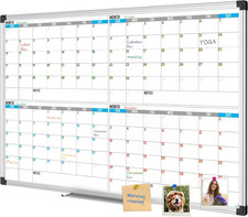 Magnetic Calendar Whiteboard 36" X 24", 4 Months Calendar Dry Erase Board, Silve