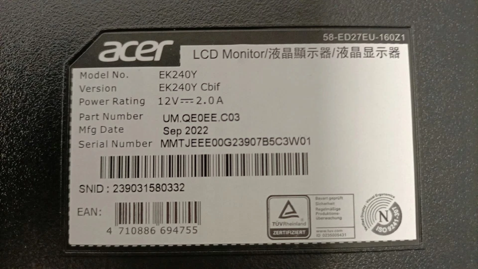 DEFEKT Acer EK240YC 23,8-Zoll-Full-HD-Monitor,,,, - Bild 4 von 4