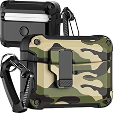 for Airpods Pro 2 Case Cover with Lock, Armor Rugged Camo Military Hard Shell...