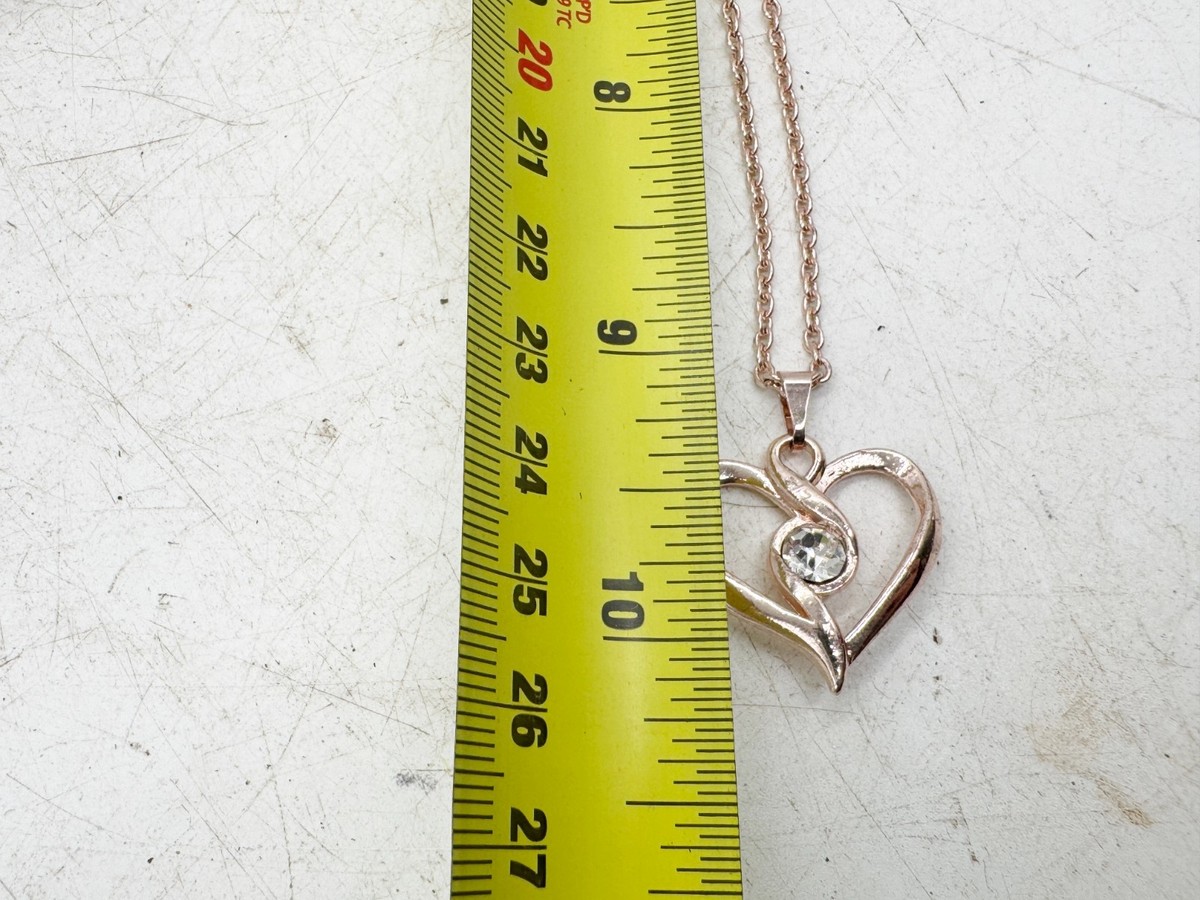VINTAGE ROSE GOLD COLOUR LOVE HEART GEM SET PENDANT NECKLACE CHAIN View 4
