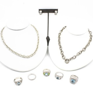 Judith Ripka Sterling CZ Blue Topaz Rings Necklaces Earrings Lot of 8 #S4637 2