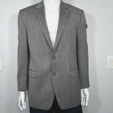 Vtg Ralph Lauren Men 44L Blazer Wool Tweed Herringbone Gray Brick Ivy Classic