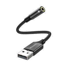 MOSWAG USB to 3.5mm Jack Audio Adapter 0.65Feet/20cm, 1 pack, Dark black