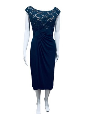 Connected Apparel Size 10 Navy Shimmer Sheath Dress Side Wrap Stretch Bust 40''