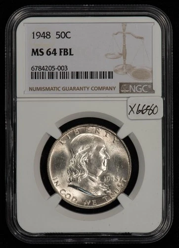 1948 50c Franklin Silver Half Dollar - Full Bell Lines - NGC MS 64 FBL - X6680