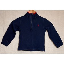 Polo Ralph Lauren Boys Navy Blue Red Quarter Zip Ribbed Cotton Sweater Size 4