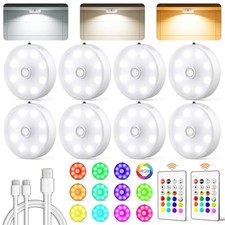 Puck Lights with Remote Control, Rechargeable Under Cabinet 8 Pack White