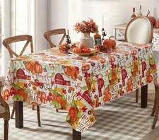 Blessed Harvest Thanksgiving Vinyl Tablecloth with Flannel Backing Rustic Fal...