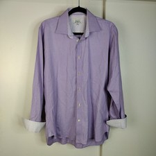 Ted Baker Endurance Button Shirt Men Sz 16.5 Purple White Houndstooth Flip Cuff