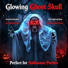 67" Hanging Skull Halloween Prop Sound Activated LED Horror Decoration