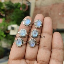 Natural Rainbow Moonstone Ring 925 Sterling Silver Crafted Rope Bezel Ring Women