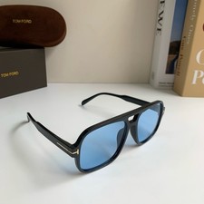 Tom Ford Fashion Pilot Sunglasses Black Frame Solid Blue Lens Shades