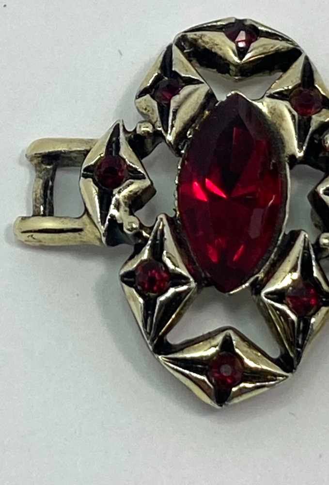 VTG Silver-Tone Bracelet Ruby Red Rhinestones, Or… - image 12