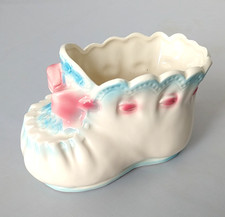 Baby Shoe Planter With Lace 6298 Japan Pink Ribbon Ceramic Vintage