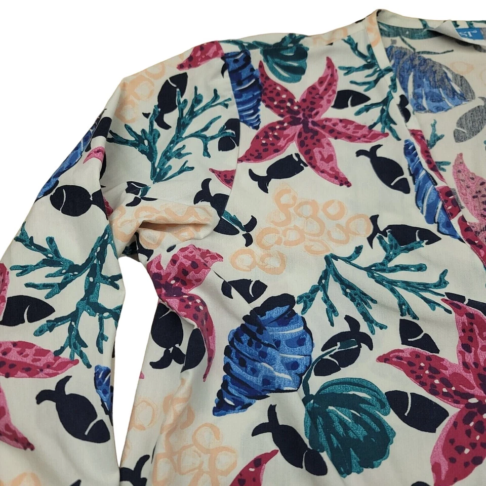 Ocean Scrub Jacket Womens M Fish Starfish Scrub Coat Medical Dental Aquatic - Image 4 of 4