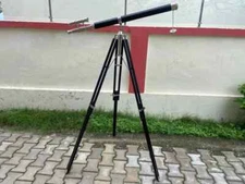 Brass Double Barrel Telescope with Wooden Tripod Home & Office Decor Vintage