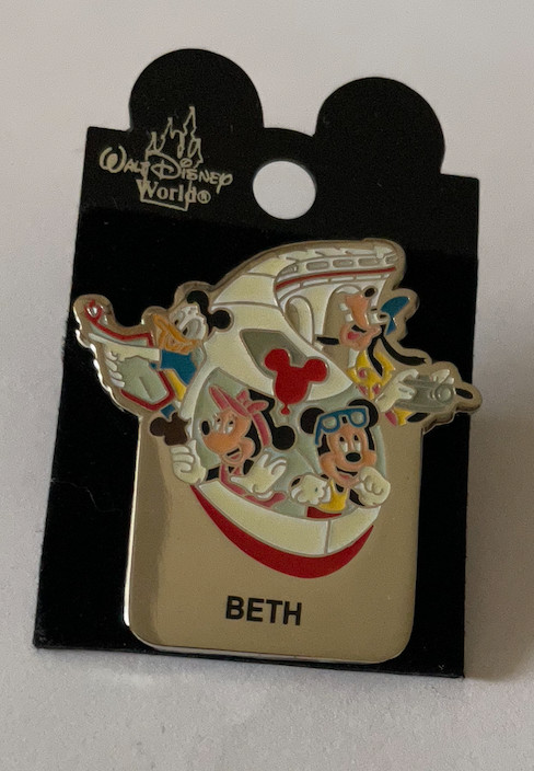 NEW Disney Pin on Card. Beth Name Pin. Mickey and Gang on The Monorail.