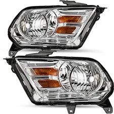 [Halogen Type]For 2010-2014 Ford Mustang Chrome Headlights Amber Corner Lamp L+R