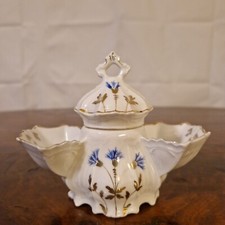 Jugendstil Menage Senftopf Blumenmalerei Goldspitze Porzellan