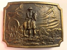 Vintage Wild West Themed Solid Metal Possibly Brass  BELT BUCKLE -3.5" x 2.5"