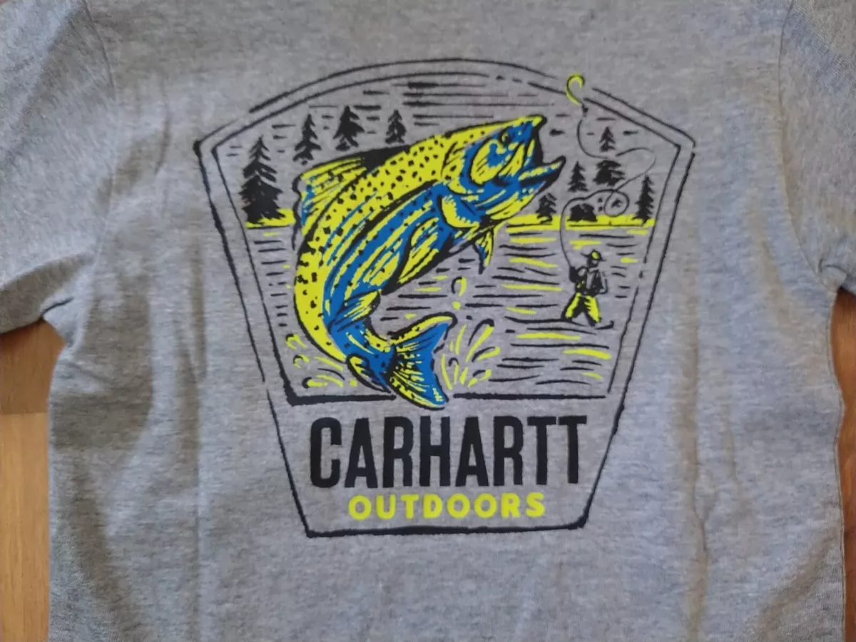 Carhartt tee Shirt boys Fishing On/Back Size 18/20