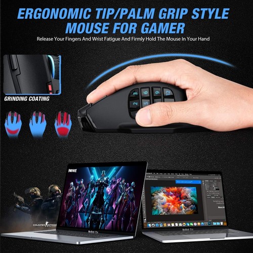 Customizable RGB Gaming Mouse - 16,000 DPI Optical Sensor, Rechargeable Battery - Picture 6 of 8