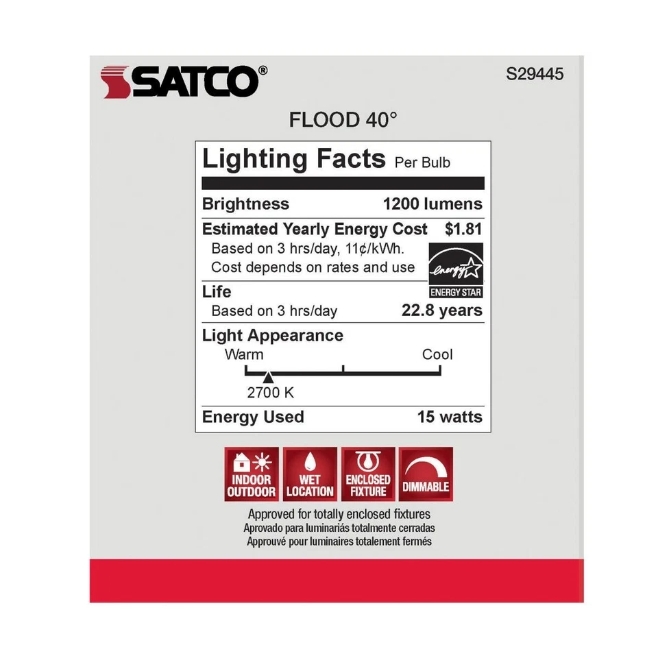 Satco S29445 - 15 Watt PAR38 LED Light Bulbs - 2700K - 6 Pack - Image 4 of 4
