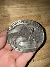 Iowa Fisherman Belt Buckle Vintage 1984 Outdoor Collector Fish Fishing GIFT