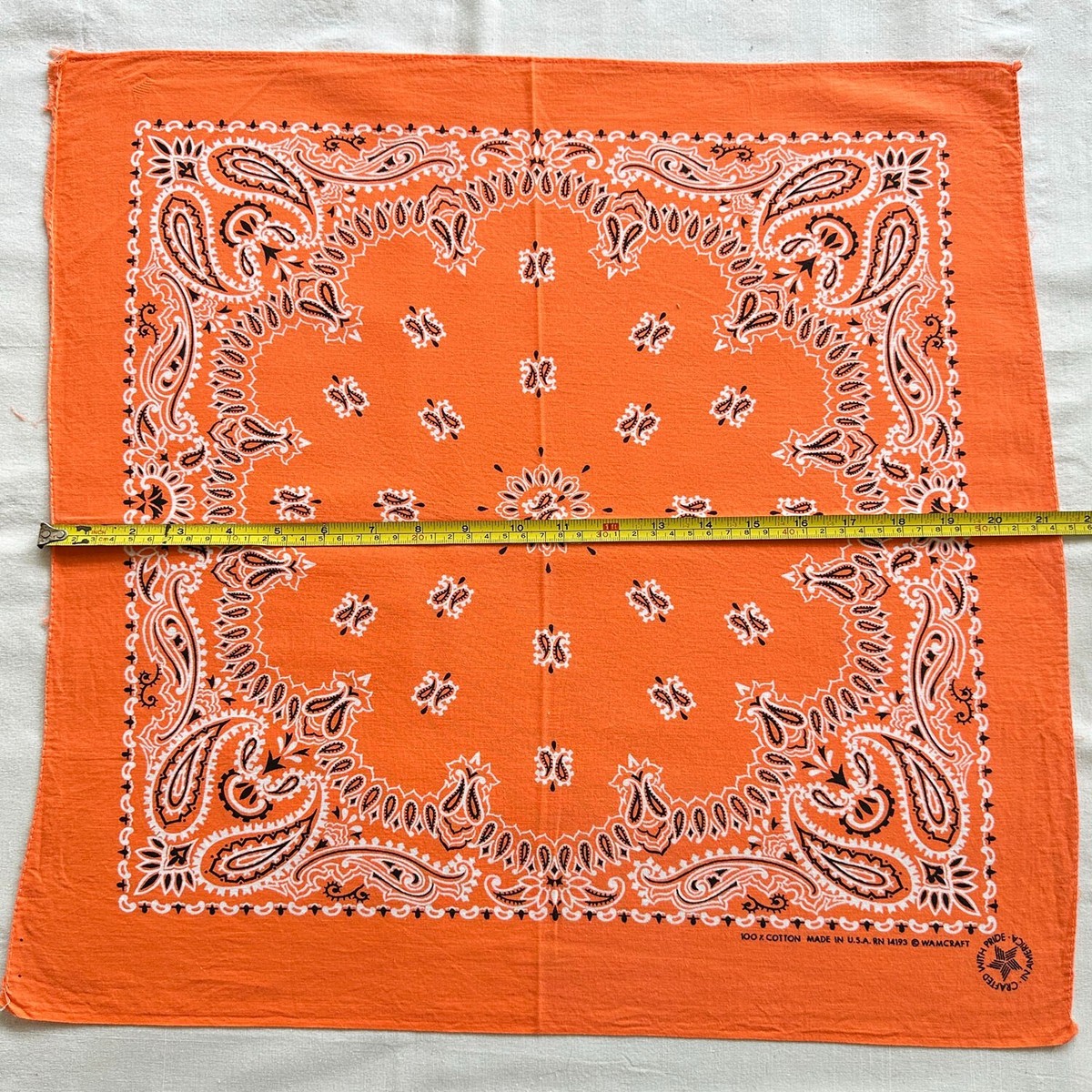 Vintage WAMCRAFT Bandana Orange Paisley Cotton Hanky RN 14193